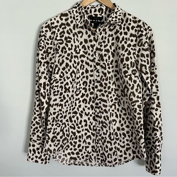 J. Crew Cheetah Print Linen Blend Perfect Button Down Shirt, Size 0 NWOT - Picture 3 of 11